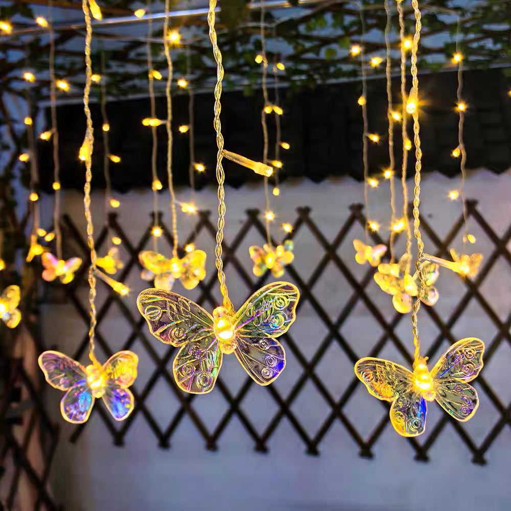 太阳能冰条蝴蝶灯串用于庭院花园露台景观装饰营造餐厅夜市氛围