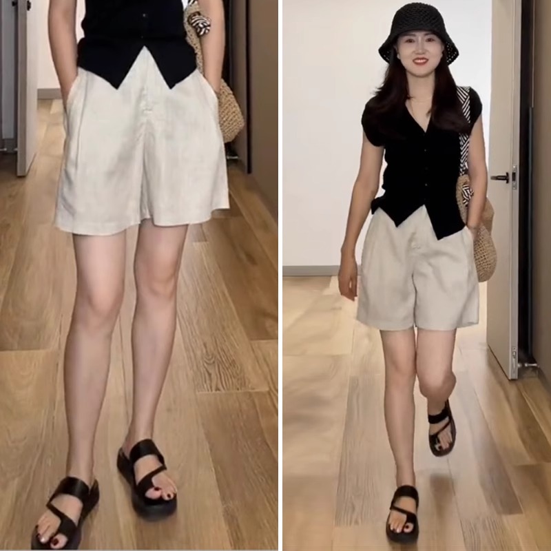 天丝亚麻短裤女2025夏季新款直筒薄款棉麻休闲五分冰丝阔腿中裤子