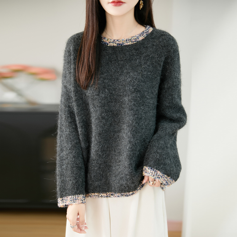 时尚气质内搭拼接圆领针织打底衫秋冬新款洋气上衣百搭毛衣保暖套