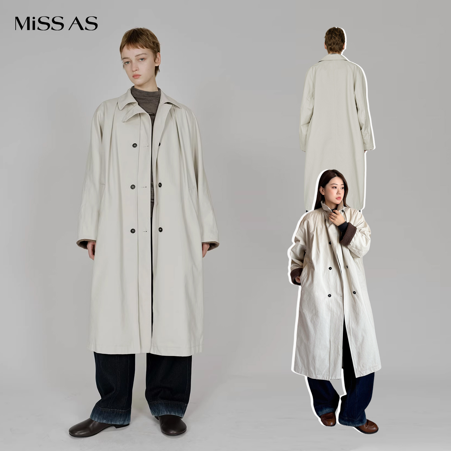 【YOEYYOU】宽松百搭压褶翻领长袖双门襟大衣风衣25秋冬拍照必备