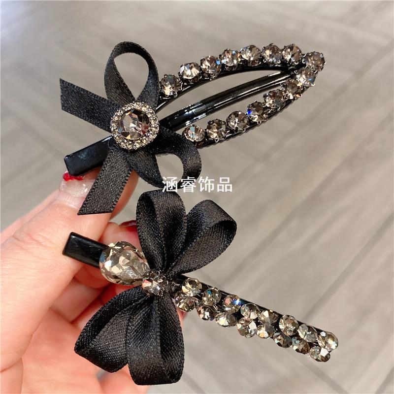 韩版水钻发夹女刘海夹侧边夹碎发发卡气质简约丝带结鸭嘴夹子