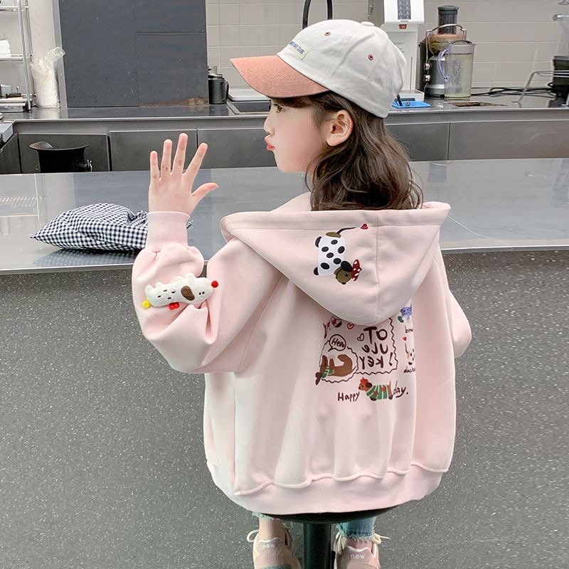 女童外套春秋款2025新款儿童时髦洋气上衣中大童女孩洋气连帽卫衣