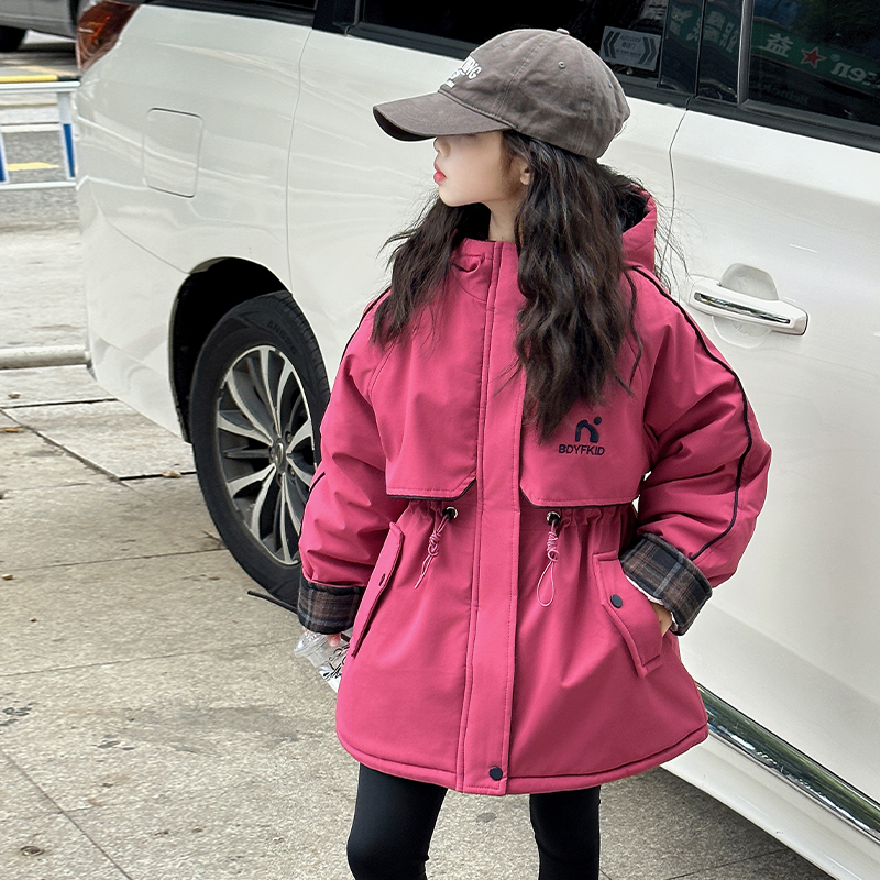 女童加绒派克服2025新款中大童冬季洋气女孩保暖棉衣儿童连帽外套