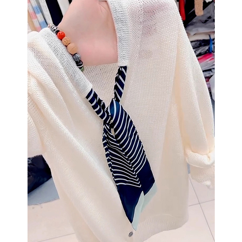 韩系慵懒风长袖针织防晒罩衫女2025早秋新女款休闲宽松百搭上衣薄