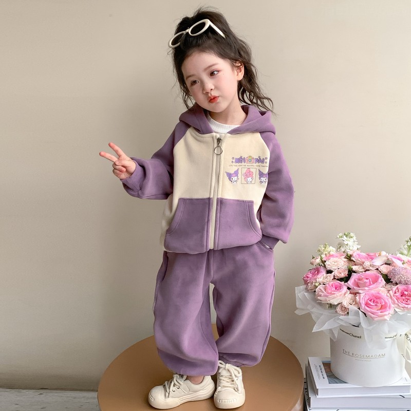 【新疆包邮】女童加绒套装秋冬25新款儿童摇粒绒两件套宝宝加厚衣