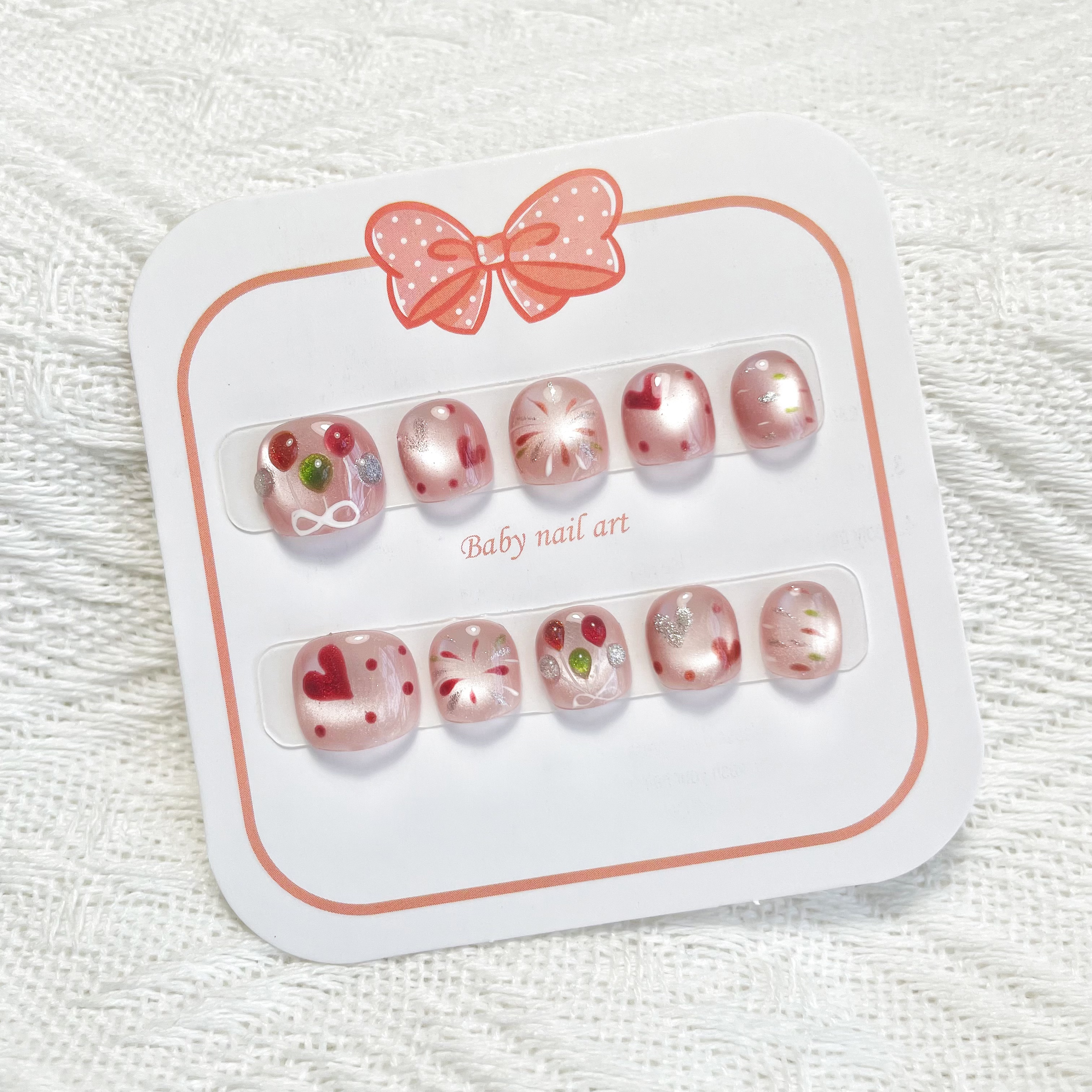 小朋有纯手工猫眼气球爱心穿戴甲可爱显白美甲贴片