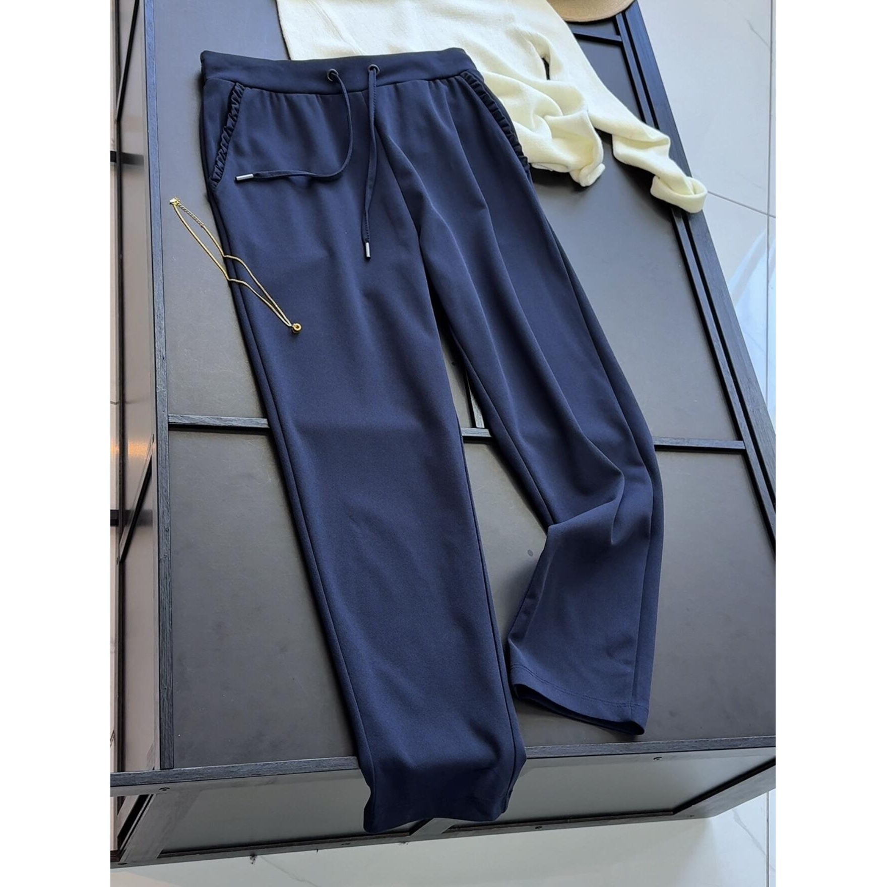 捡漏！！垂顺感后松紧系带休闲九分裤大码宽松百搭纯色小脚裤女