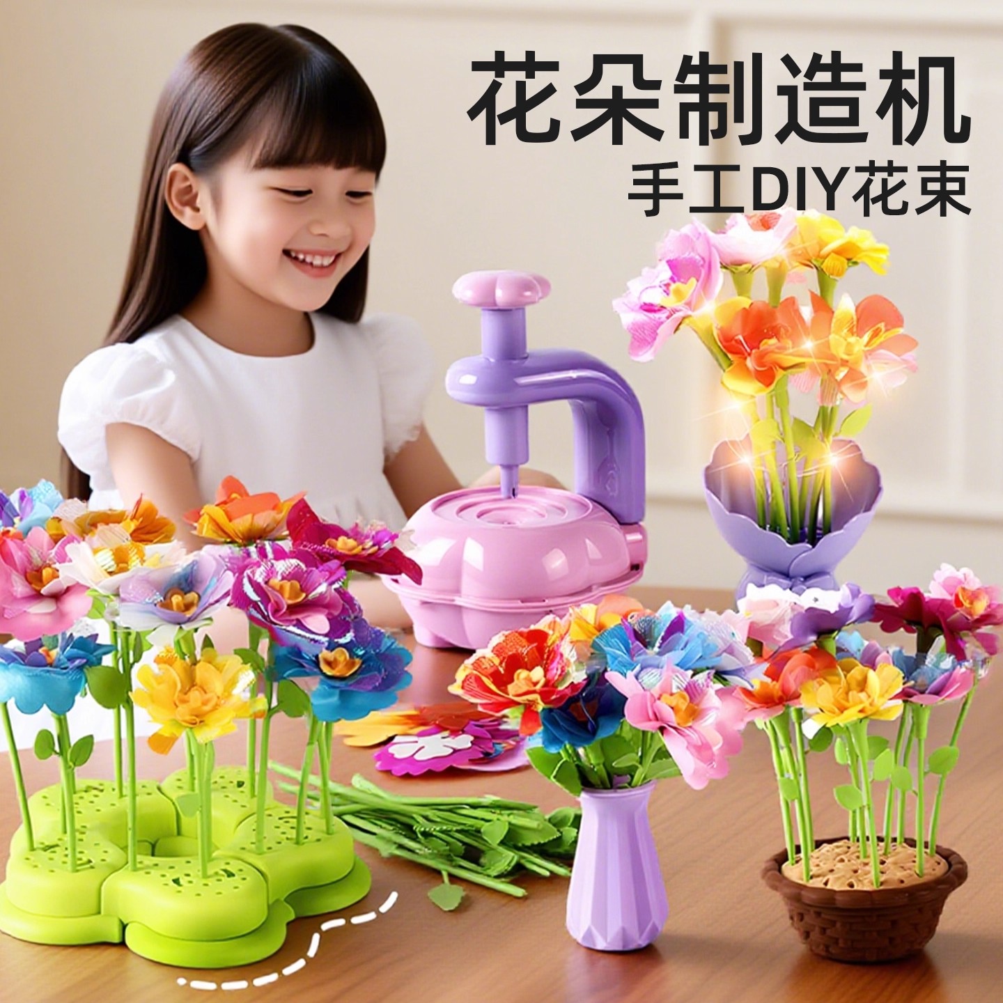 DIY花艺机儿童女孩过家家玩具3益智4手工仿真花束5男童生日6礼物7