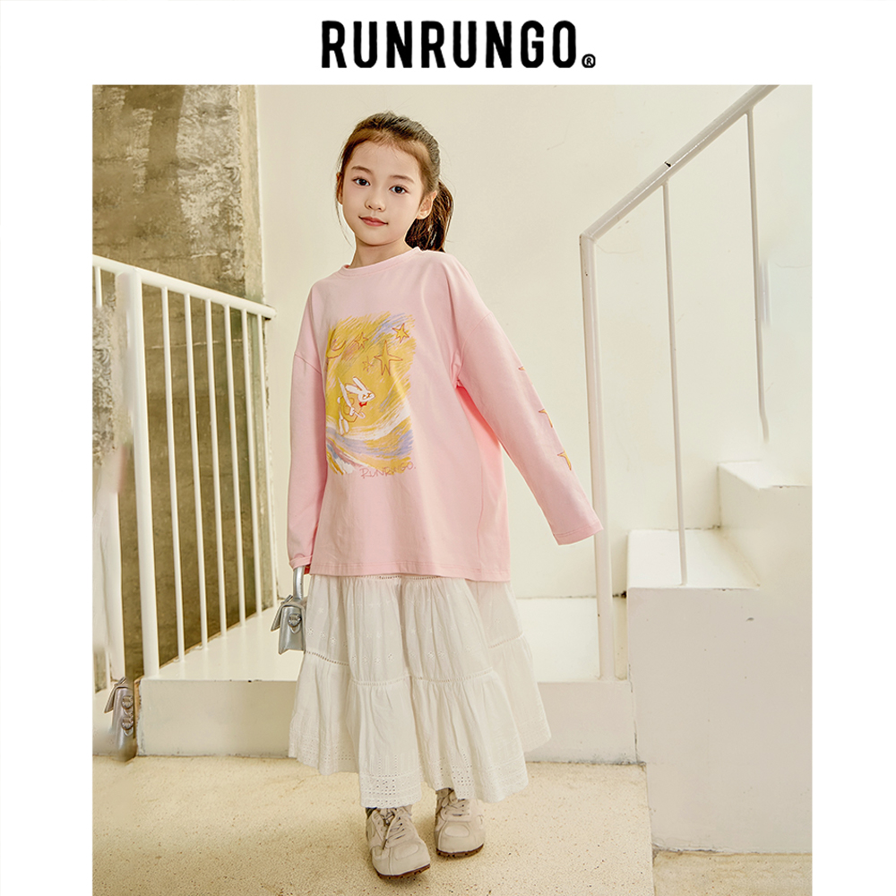 Runrungo【悠悠专享】儿童纯色童趣印花长袖T女童男童休闲流光风