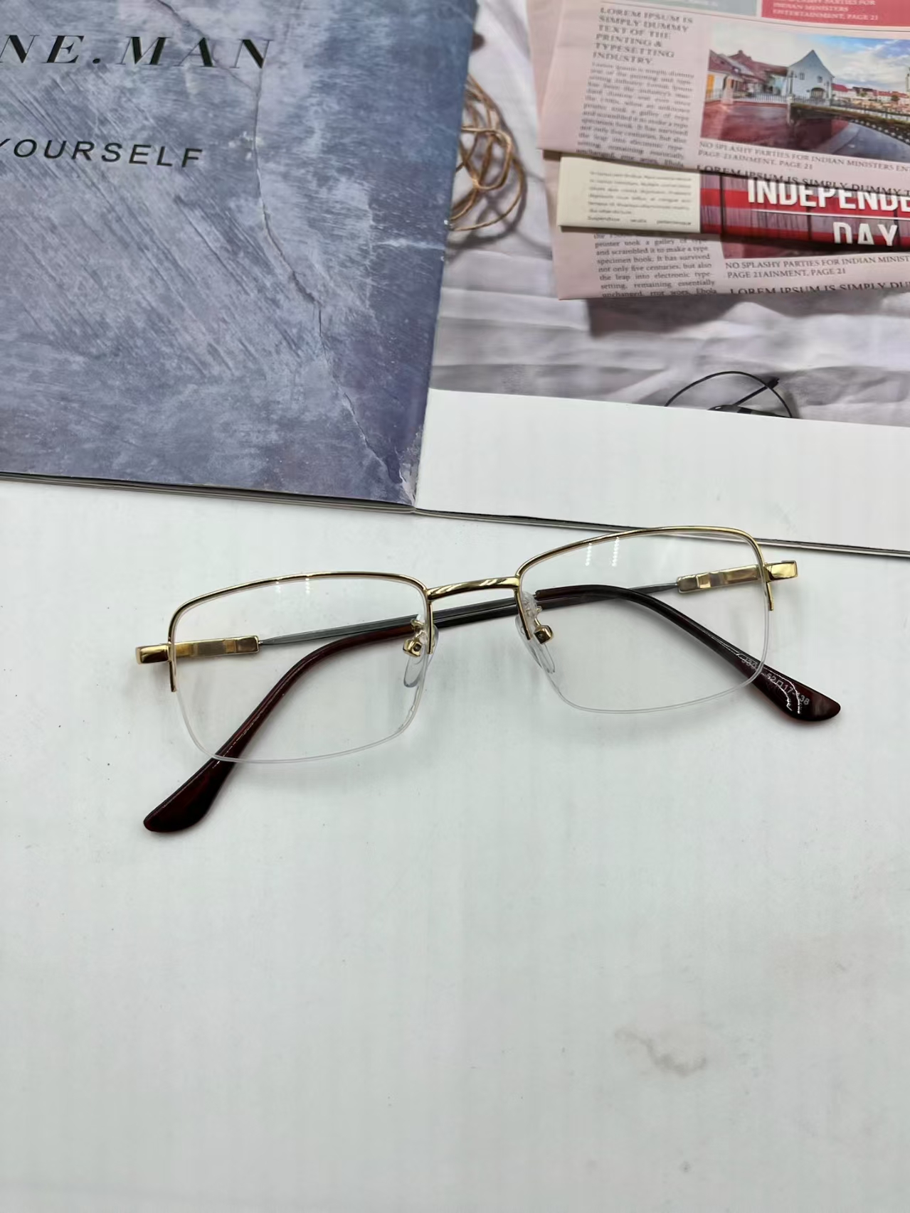 金色记忆腿镜架男款半框超轻百搭复古