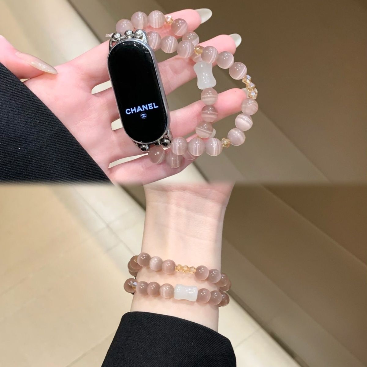 适用小米手环8/9/10手链表带紫水晶猫眼石串珠弹力女款腕带夏季