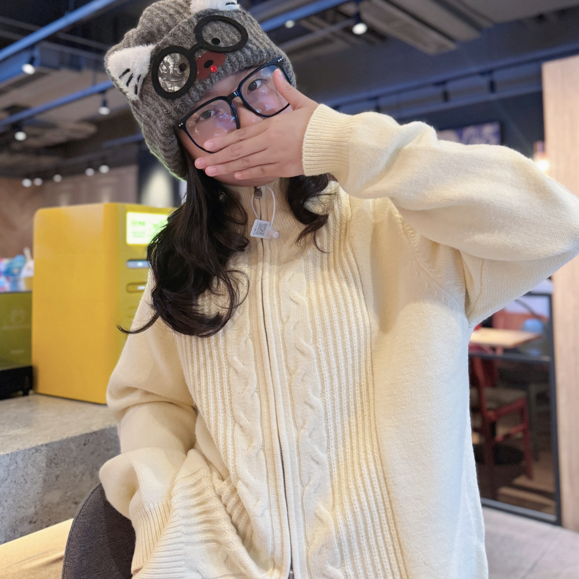 小圈家-3天发韩系鹅黄双拉链女大童针织衫网红女孩时尚百搭可亲子