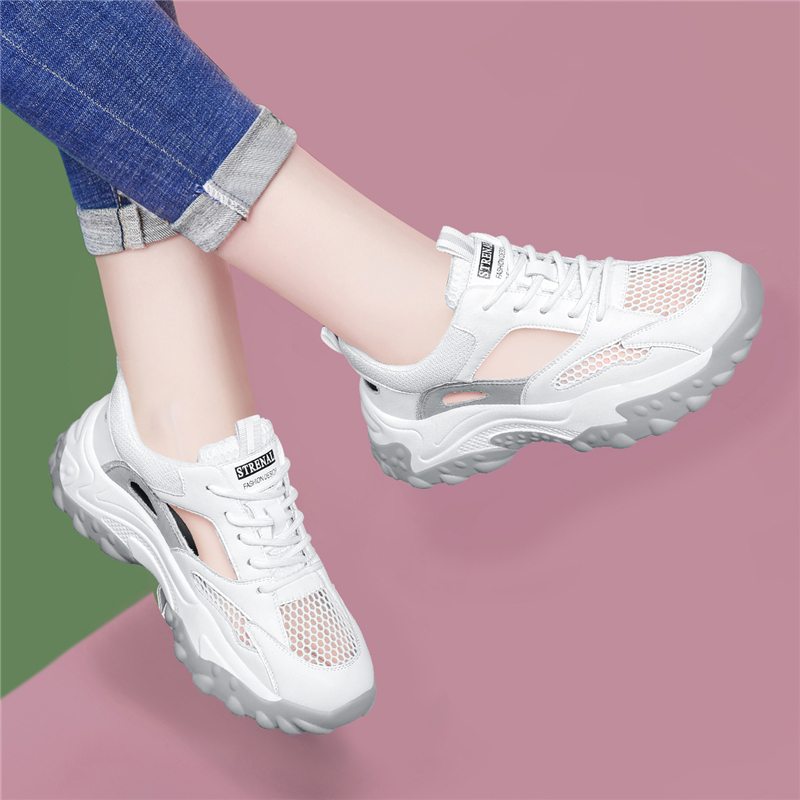 运动凉鞋女夏季薄款老爹鞋镂空透气2025新款休闲网面厚底软底女鞋