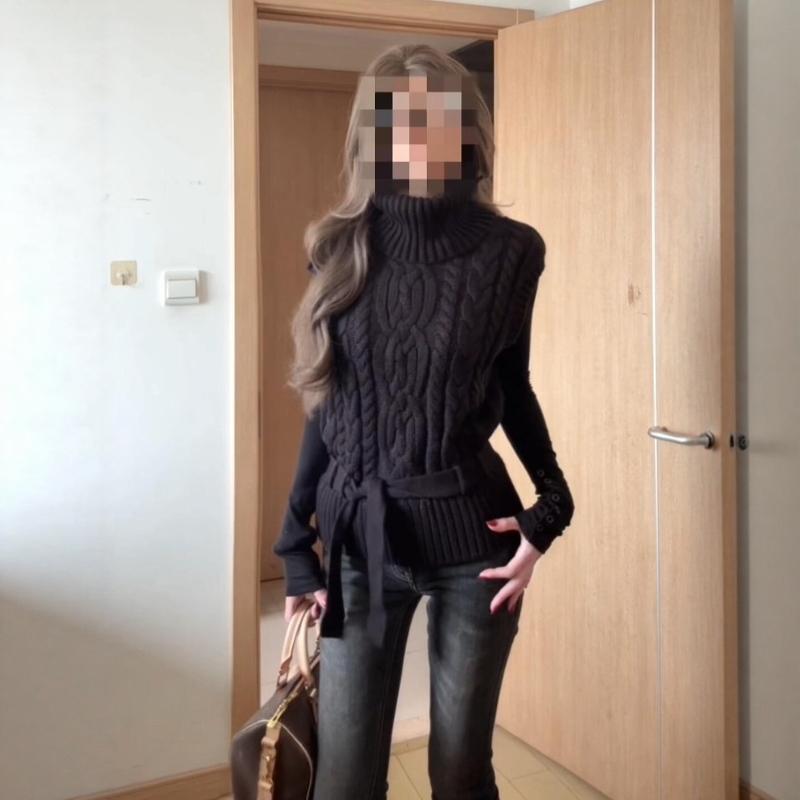 复古洋气时髦高领收腰修身针织衫25冬季慵懒风穿搭漂亮独特上衣女