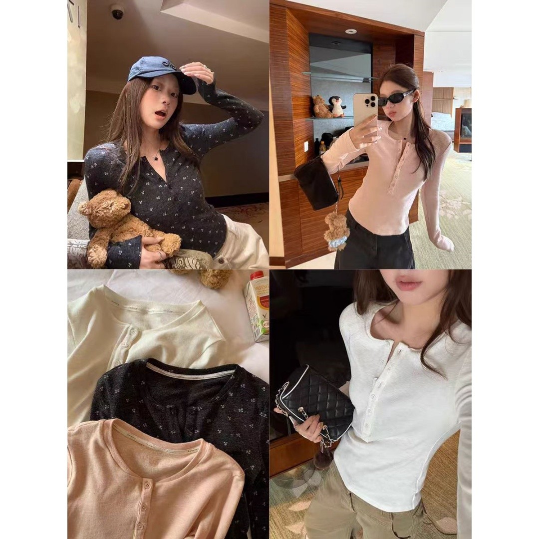 【云感甜豆】2025秋冬新款休闲慵懒亨利领修身打底衫长袖针织上衣