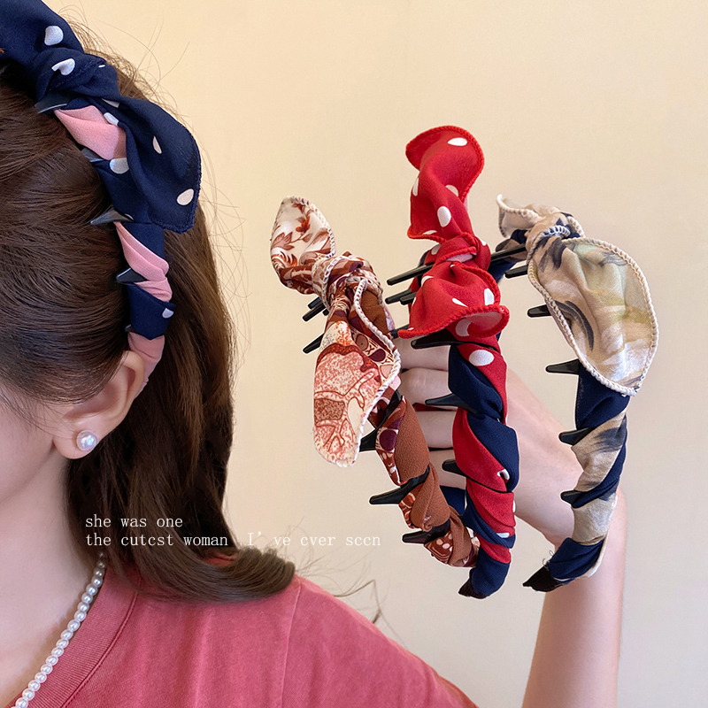 复古编织蝴蝶结齿梳发箍女高颅顶压发卡2025新款甜美优雅兔耳发箍