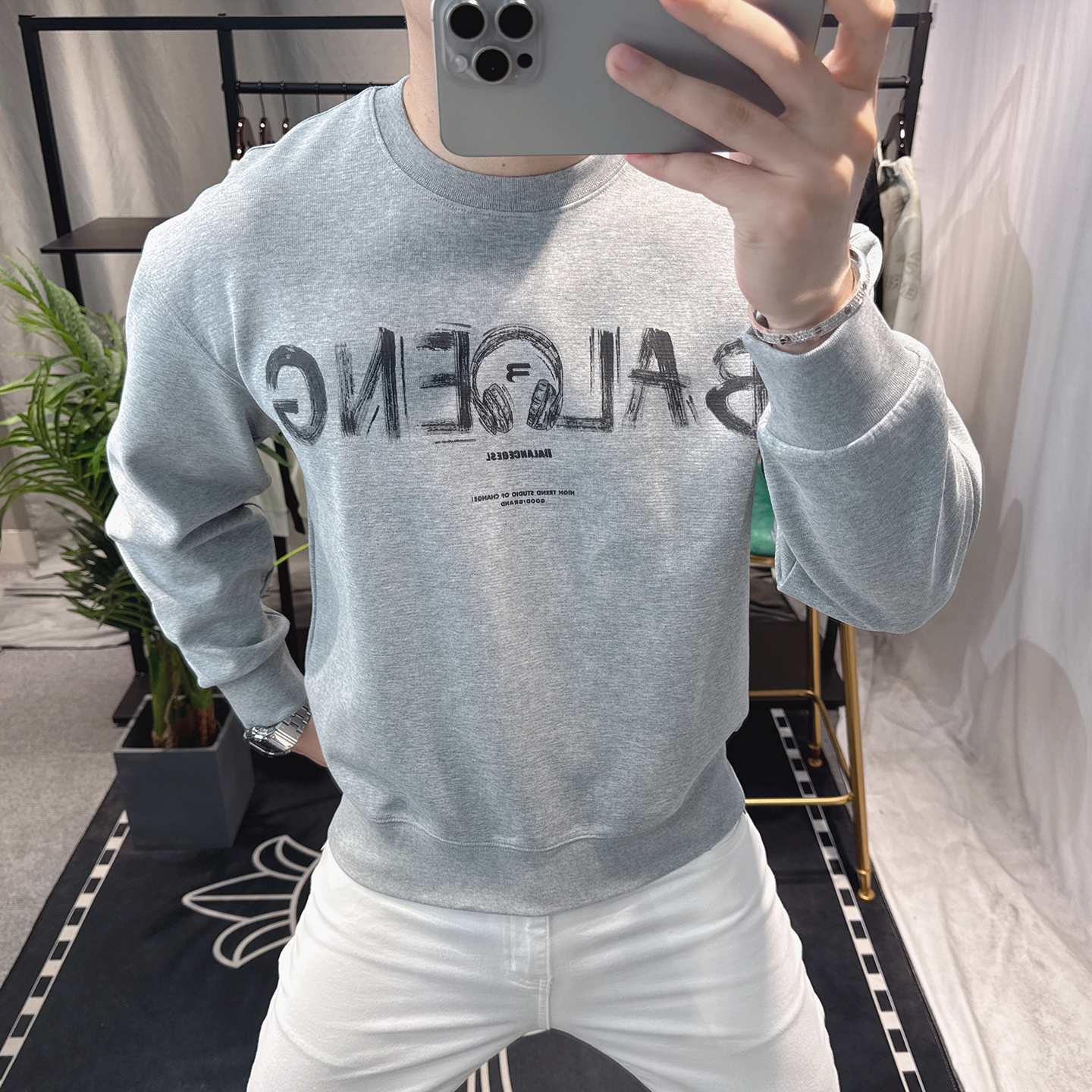 欧洲站美式字母刺绣卫衣男2025秋季新款圆领宽松上衣男士潮牌帅气