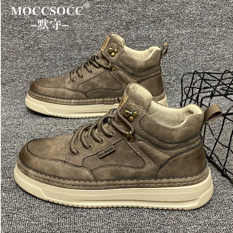 MOCCSOCC板鞋男款高级感复古美式男鞋百搭时尚休闲鞋子轻奢高帮鞋