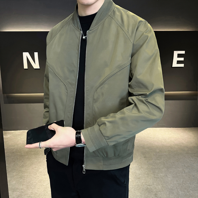 棒球服外套男士春秋款2025新款绿色潮流修身衣服秋季男装薄款夹克