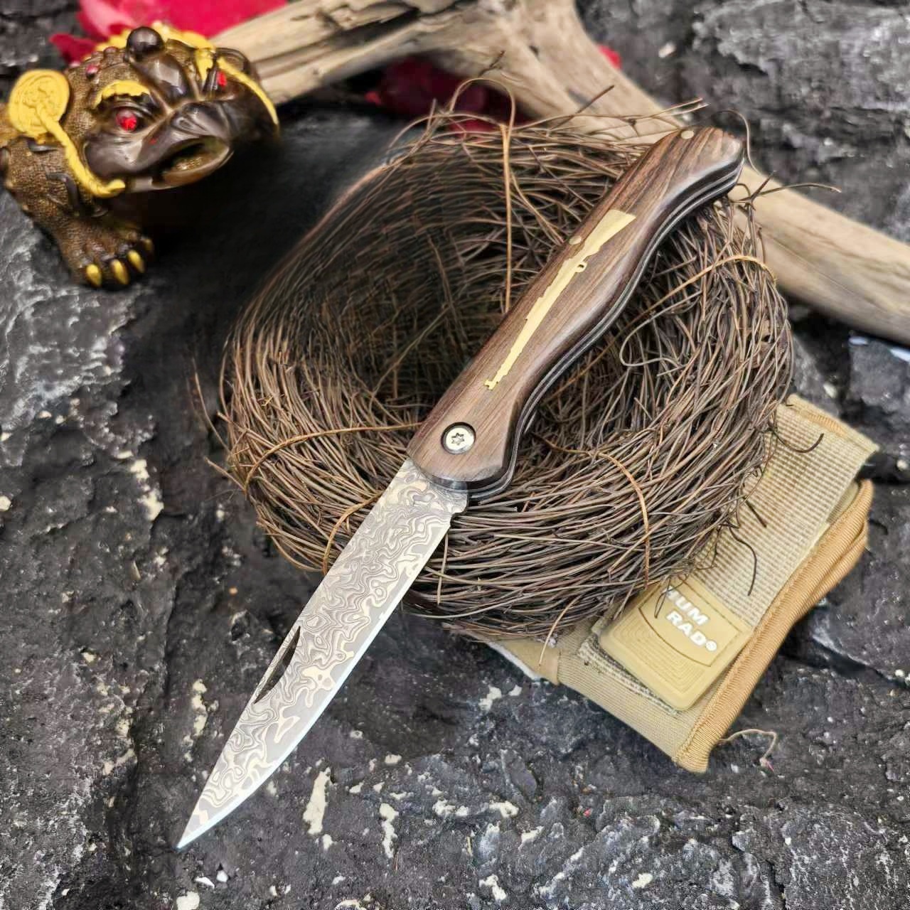 （新疆包邮）小金枪大马士革折叠刀水果刀网红锋利户外多功能刀