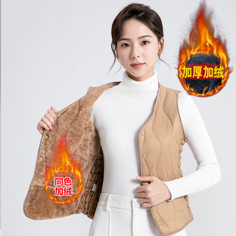 V/雅鹿2025冬新款加绒加厚马甲女休闲百搭短款保暖坎肩马夹背心