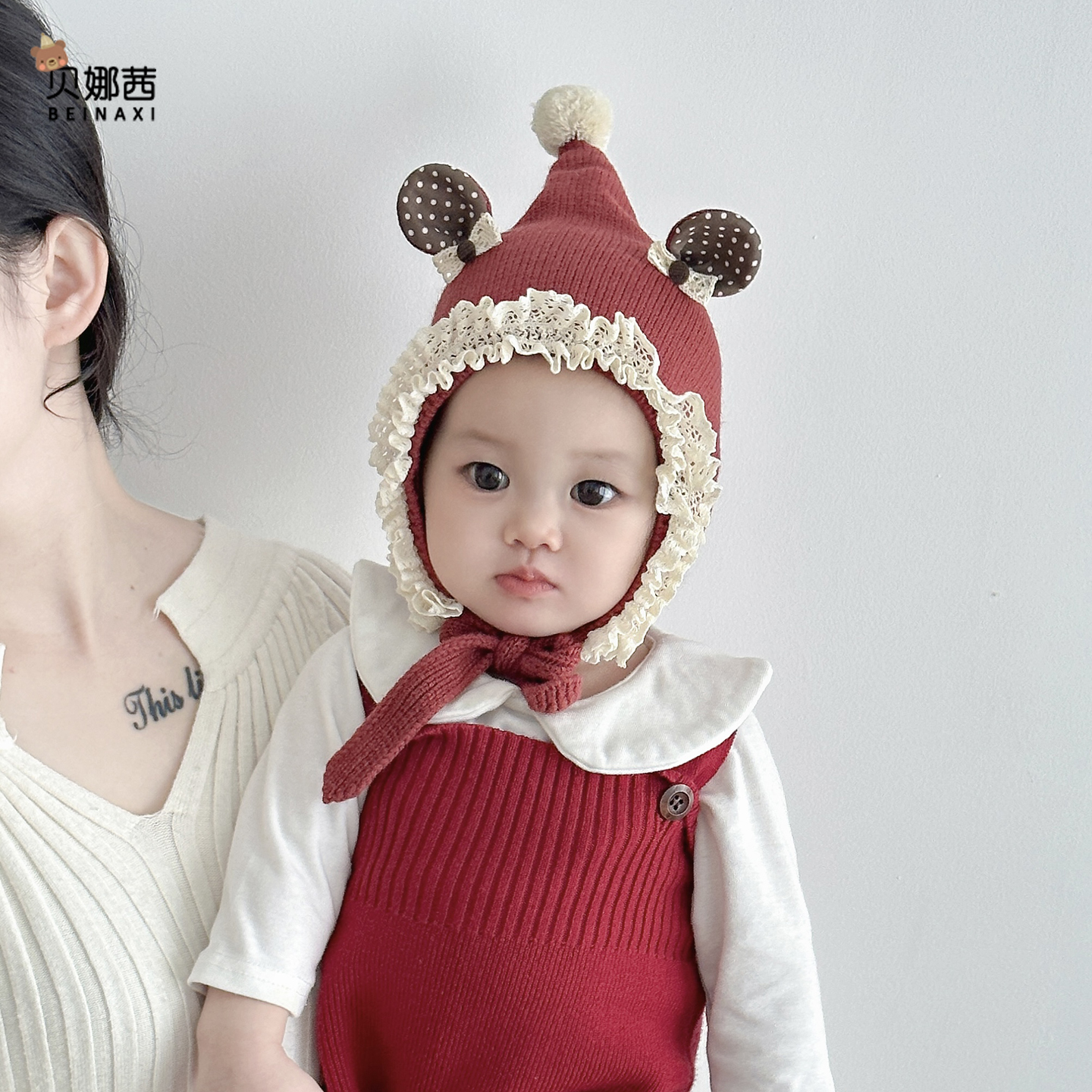 Beinaqian/贝娜茜婴儿帽子秋冬季宝宝洋气毛线帽保暖护耳针织帽冬