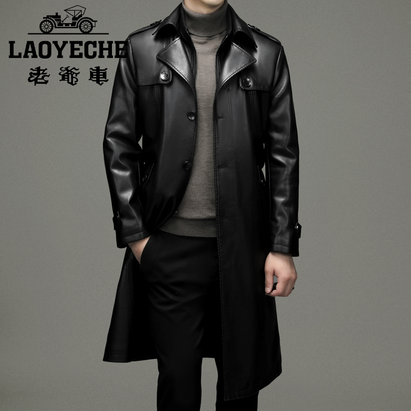 老爷车皮衣黑色中长款高档爸爸男装2025年秋冬时尚季纯色商务男士