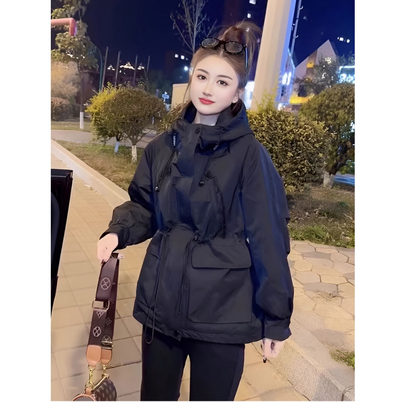 2-300斤大码韩系时尚宽松休闲显气质夹克中长款收腰连帽冲锋衣潮