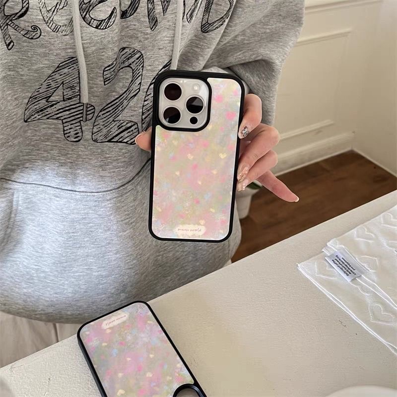 涂鸦油画花玻璃黑边适用苹果iPhone16promax手机壳15/14/13/12/11