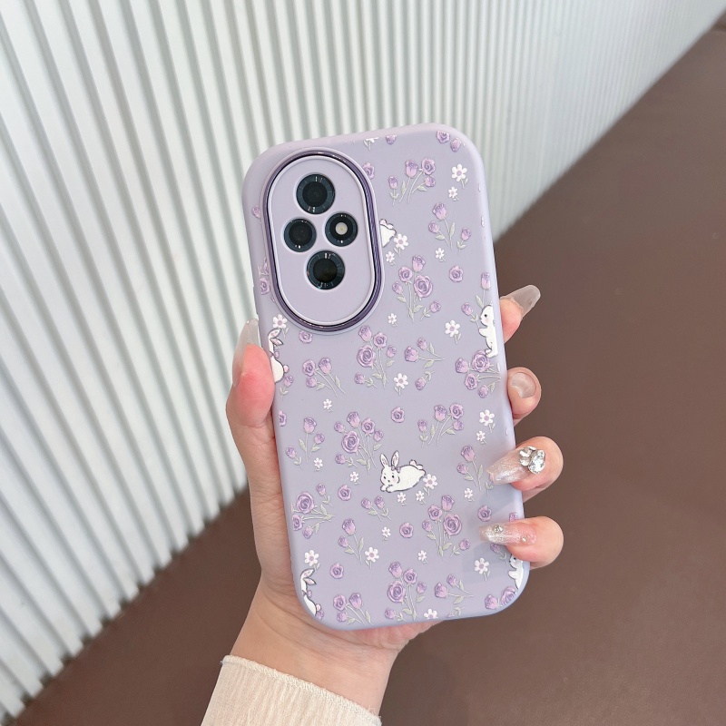 适用于荣耀200手机壳新款200pro小清新紫色玫瑰花防摔软壳女款