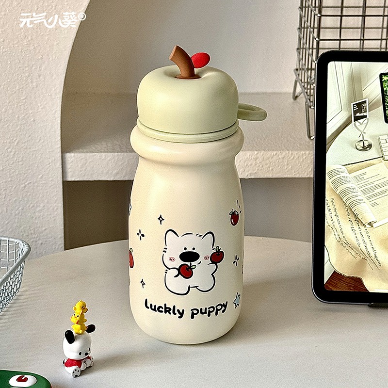 可爱青苹果儿童保温杯316不锈钢2025新款大容量手提女生便携杯子