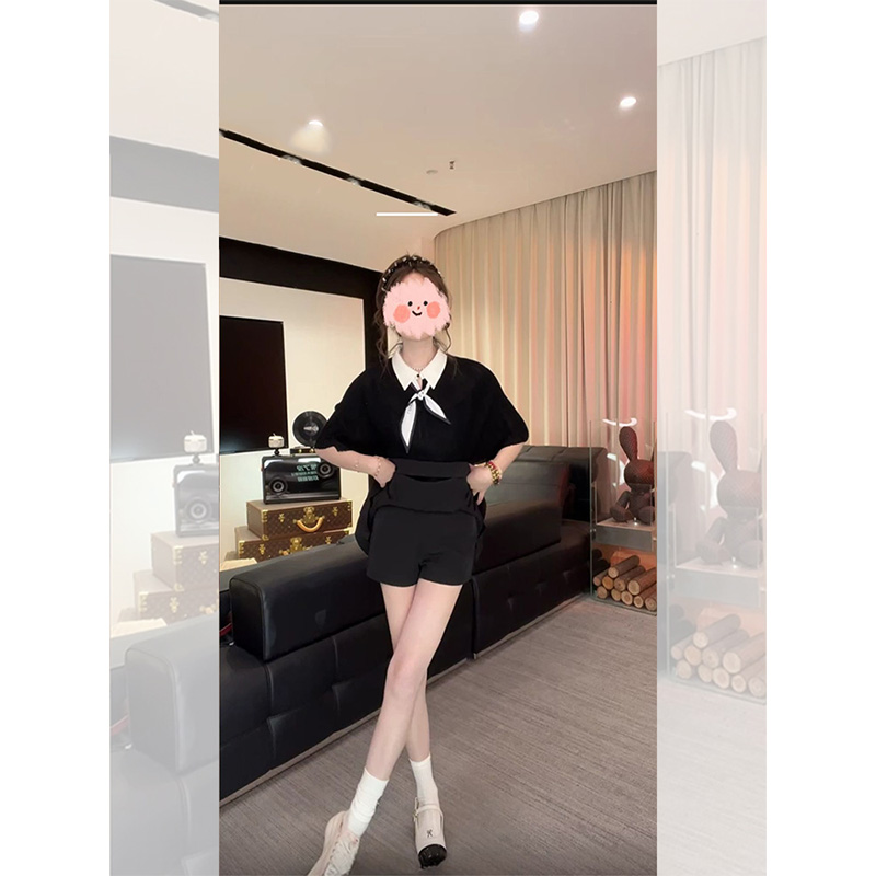 2025夏季设计感学院风时尚蝙蝠袖百搭减龄遮肉Polo衫百褶裙两件套