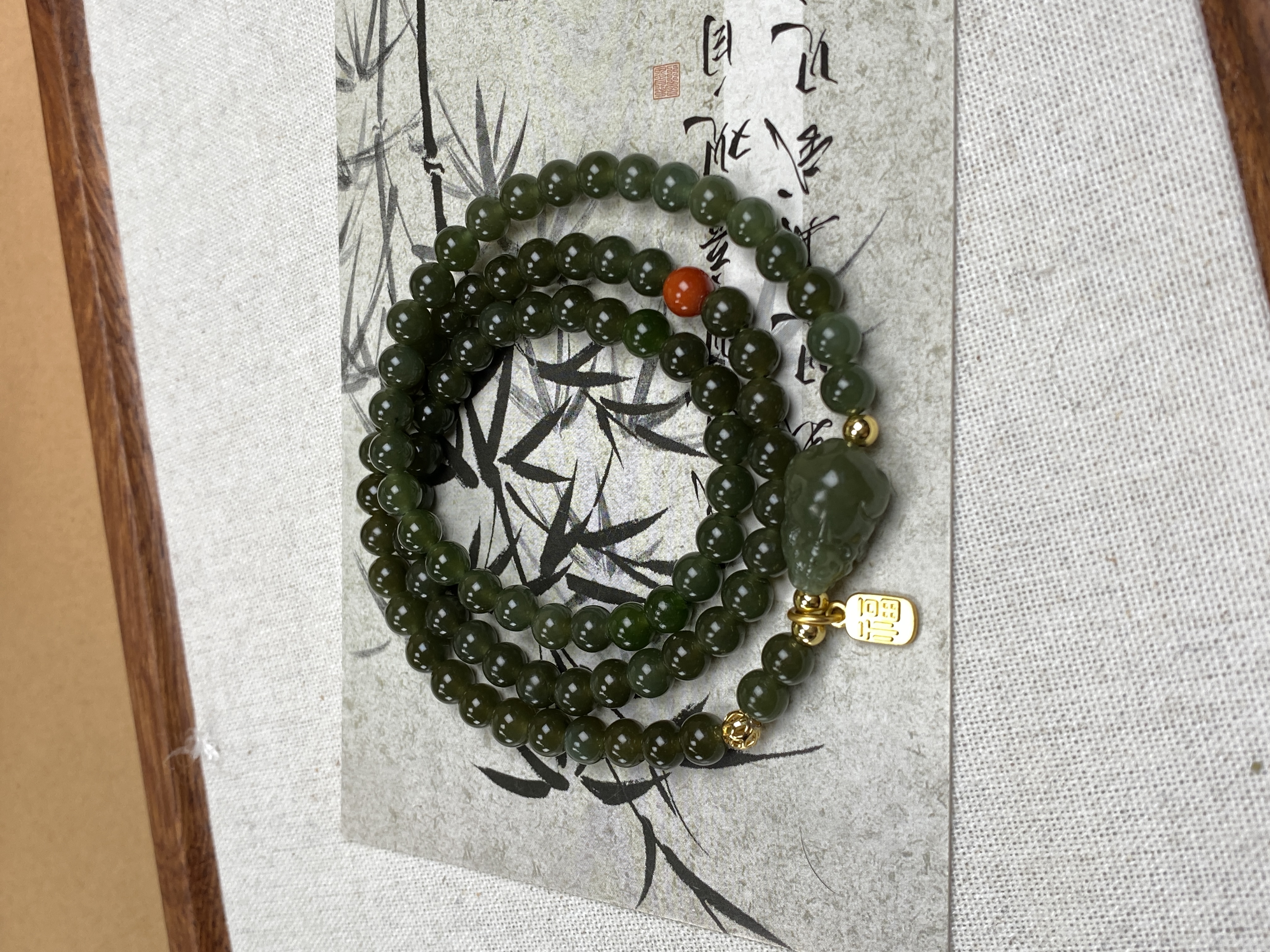 和田玉三圈貔貅手串好事成双新中式简约百搭假一罚十