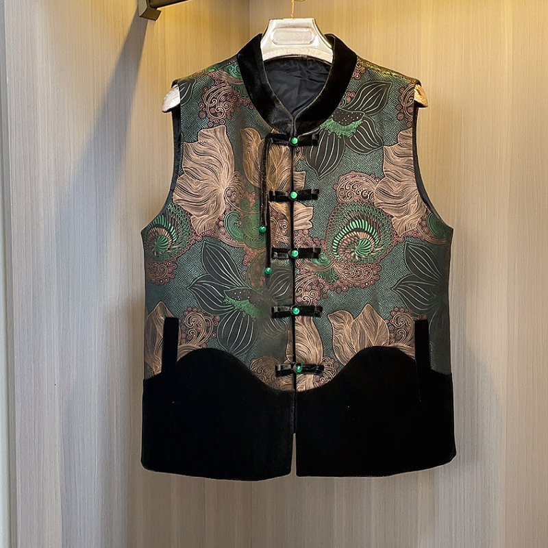 新款上衣妈妈秋装阔太太时髦女装无袖立领盘扣中国风中老年马夹