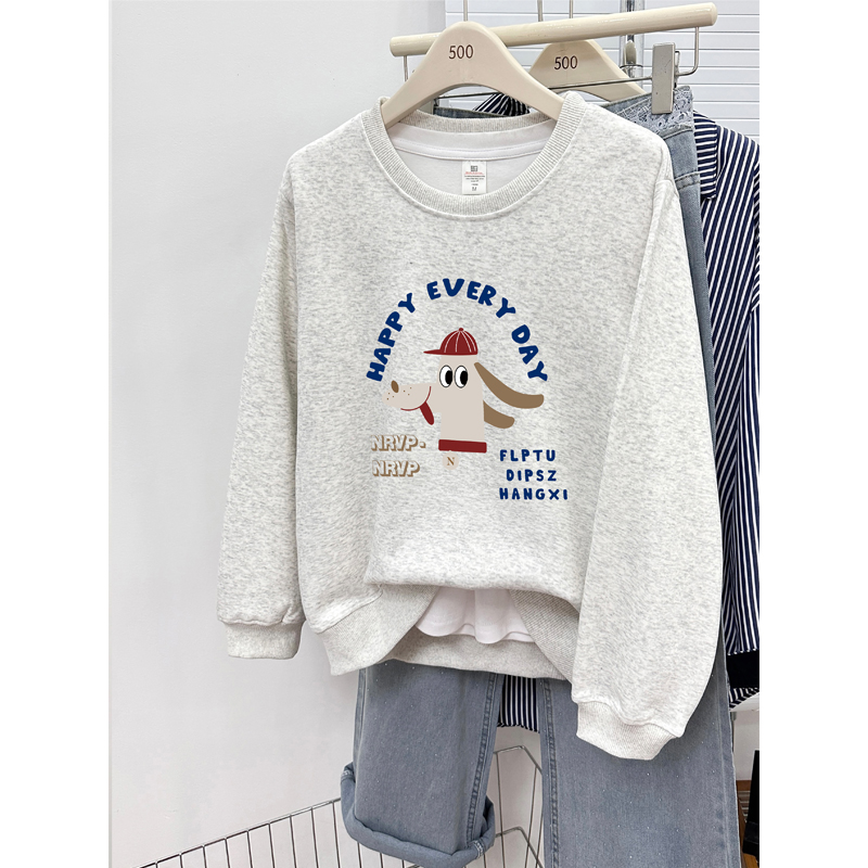 加绒加厚圆领正肩卫衣女2025秋冬新款时尚宽松大码套头长袖上衣潮