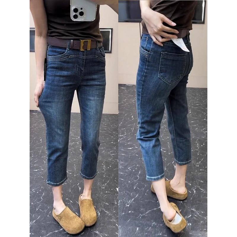 大码高腰弹力九分牛仔裤女2025年秋季新款梨形身材显瘦直筒烟管裤