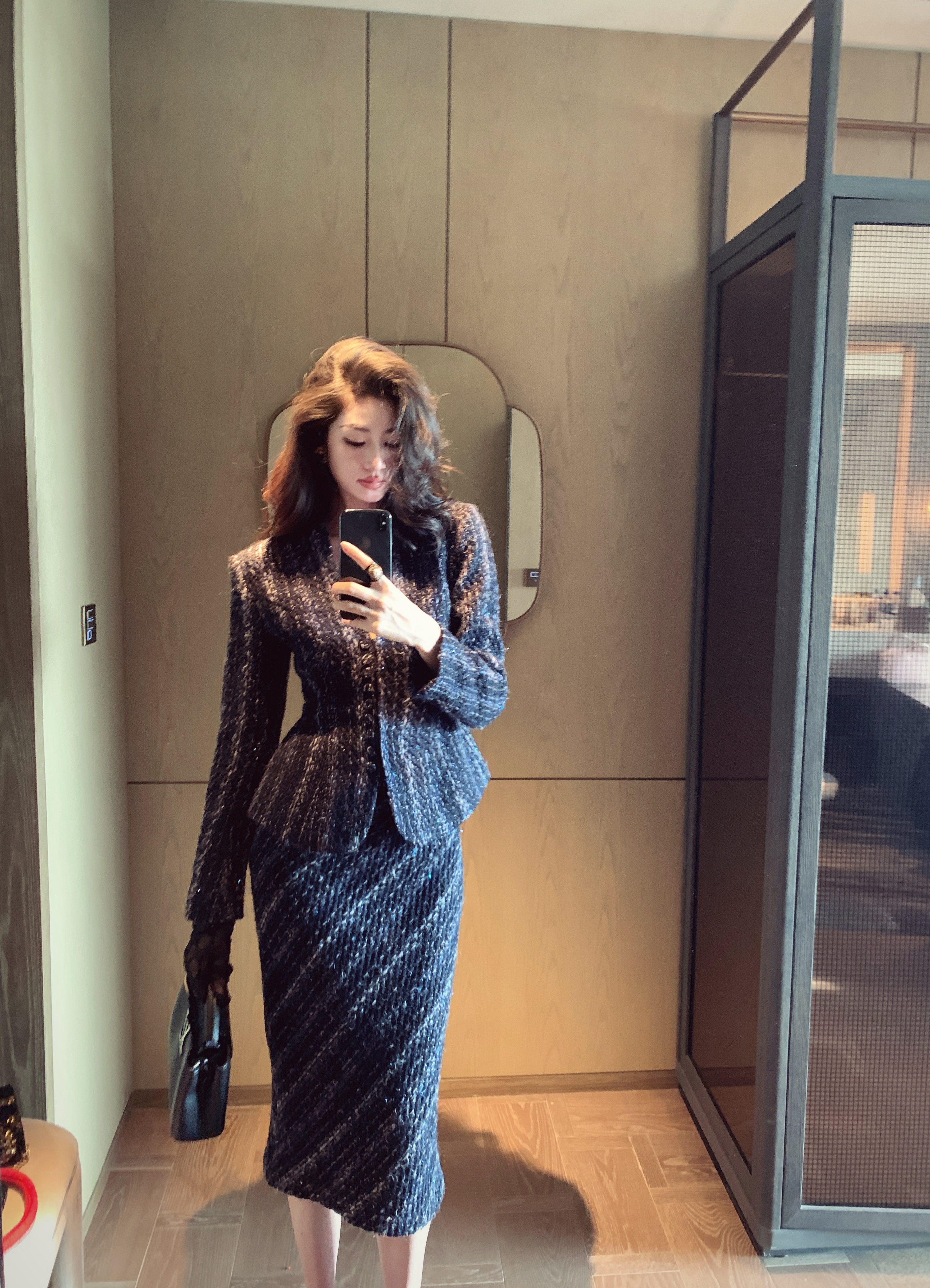 金南一 小香风粗花呢面料外套半裙套装0111210976