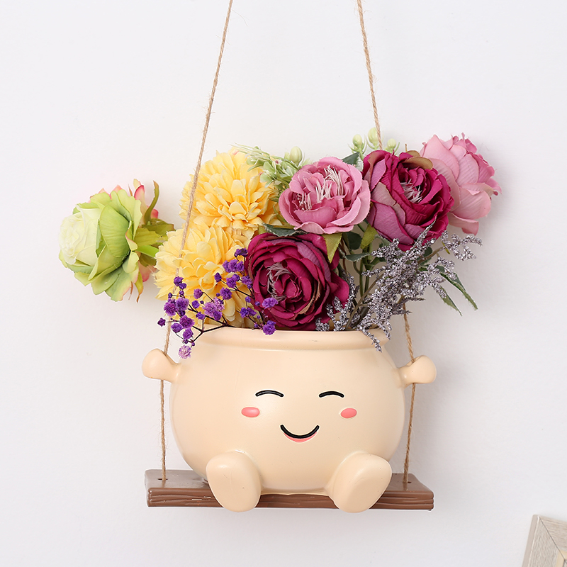 创意笑脸秋千花盆装饰庭院客厅可爱不含花送秋千绳