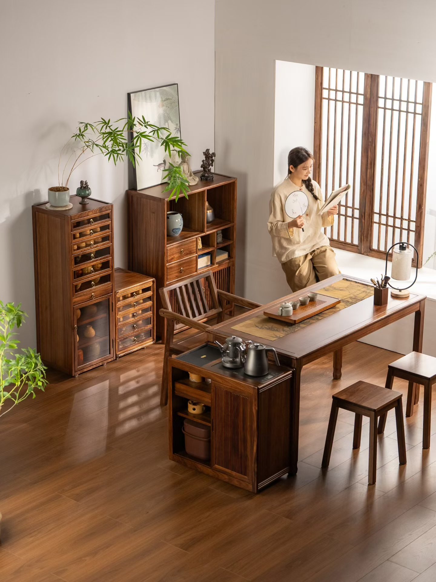 【名慕林】乌金木茶桌椅组合套装家用客厅简约实木平面桌长方形