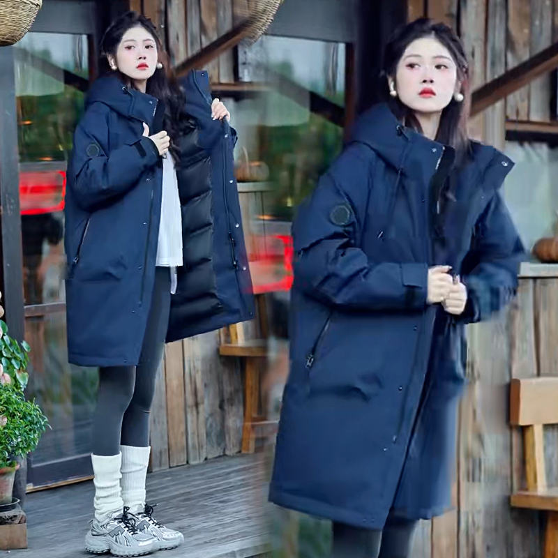 雅鹿休闲外套女2025年冬季新款时尚感气质连帽加厚保暖中长款棉袄