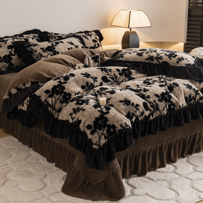 法式赫本风兔毛绒四件套冬季加厚保暖牛奶绒床单床盖被套床上用品