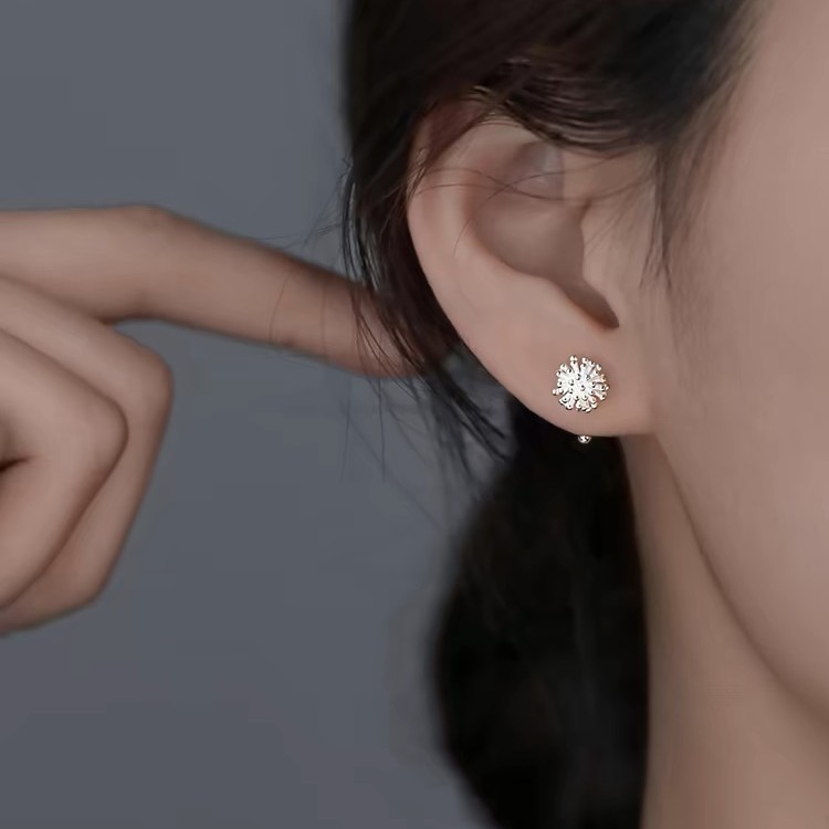 足银耳饰 s999纯银小巧轻奢蒲公英耳钉女圆珠螺丝花朵高级耳饰品