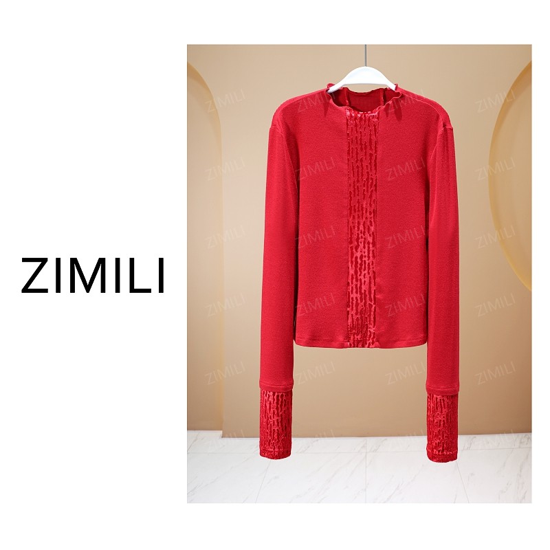 【亮哥欧货女装】冬季加厚羊毛《丝绒拼接》高弹显瘦打底上衣26126-B1