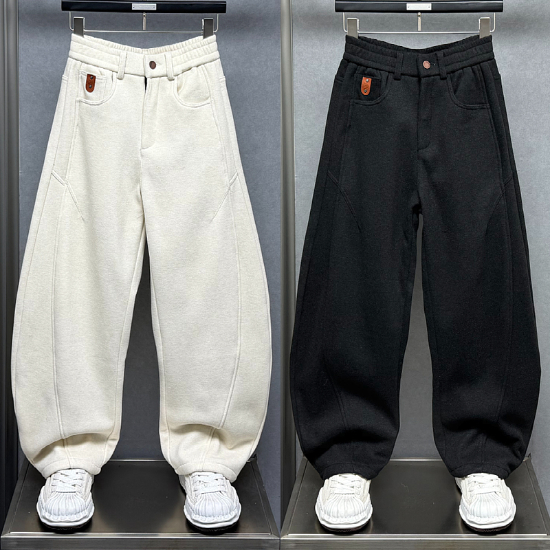 秋冬2025新款重磅高级感加绒加厚直筒弯刀裤男士潮牌美式痞帅长裤