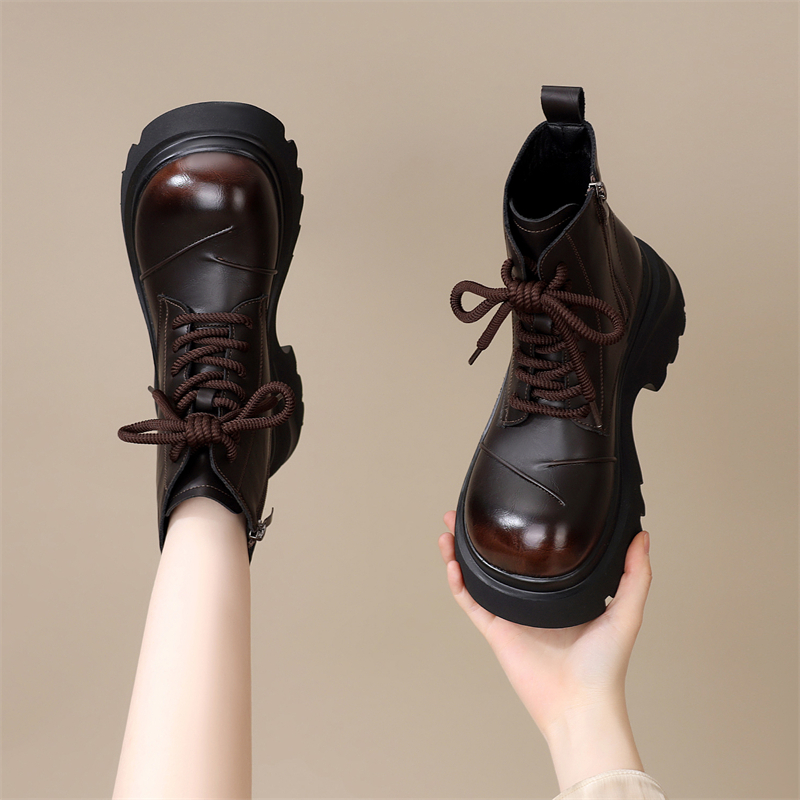 美拉德靴子女款2025年新款爆款秋冬厚底增高小个子马丁靴加绒短靴