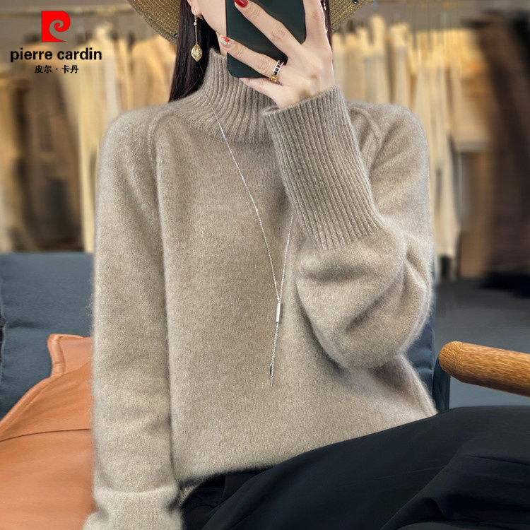 皮尔卡丹加厚半高领毛衣女宽松显瘦百搭针织羊毛衫上衣慵懒显瘦内