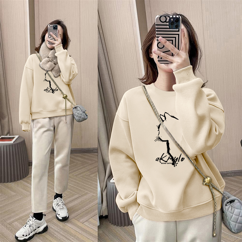 秋冬季圆领卫衣女装2025新款设计感宽松休闲洋气加绒加厚上衣外套