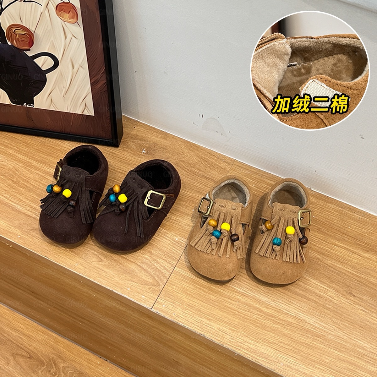 奇诺鼠冬季上新幼儿儿童百搭皮鞋冬季加绒保暖棉鞋宝宝学步鞋0829
