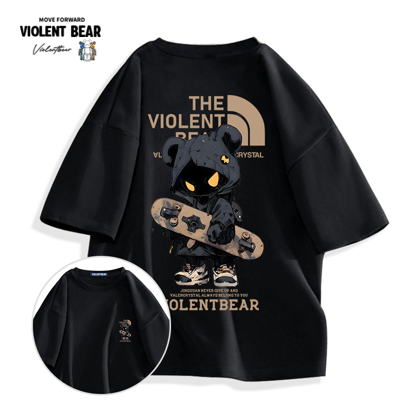 暴力熊男士t恤短袖气场强大高级感男装轻奢痞帅男装休闲服情侣装
