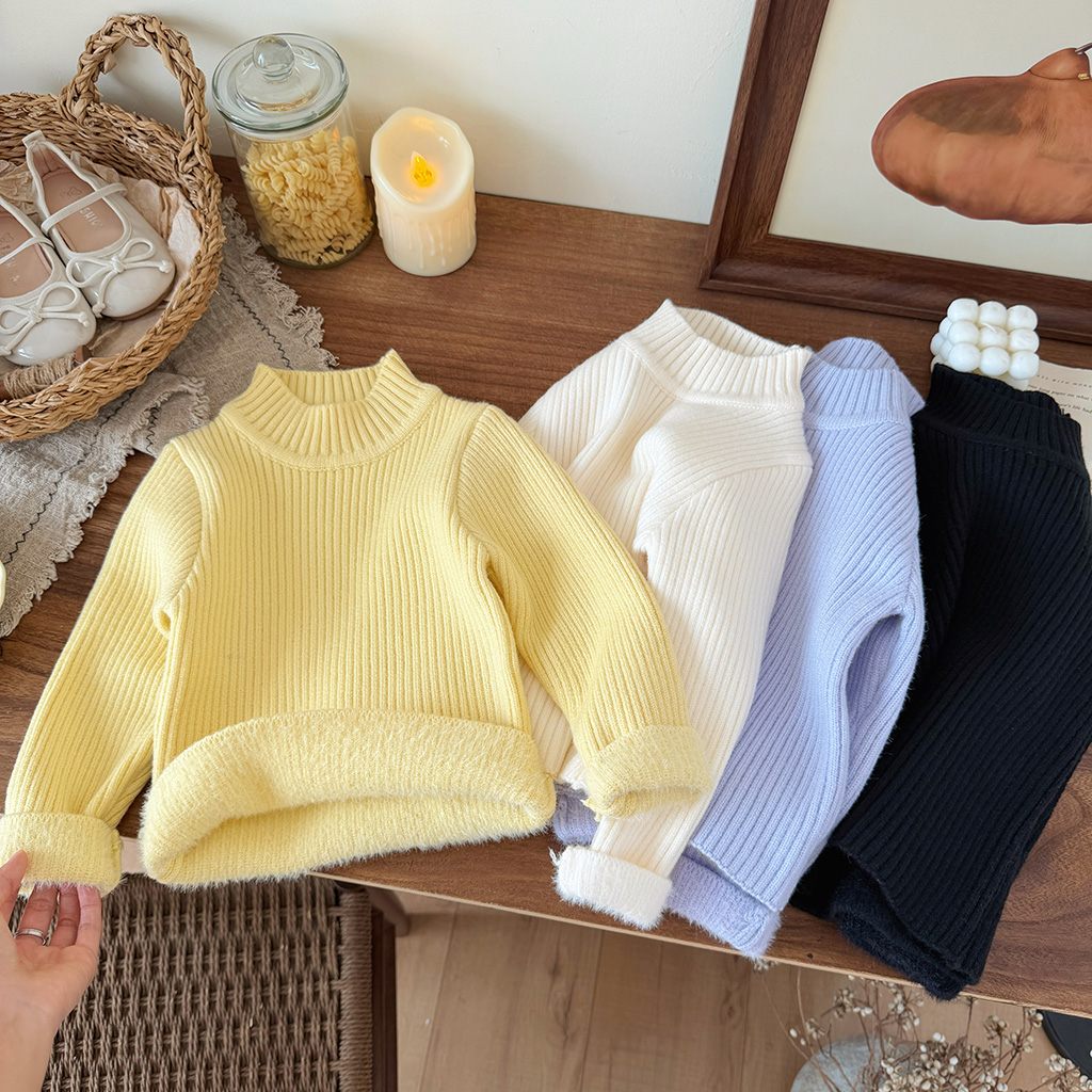女童一体绒毛衣秋冬装洋气儿童保暖针织衫小女孩毛线打底衫上衣潮